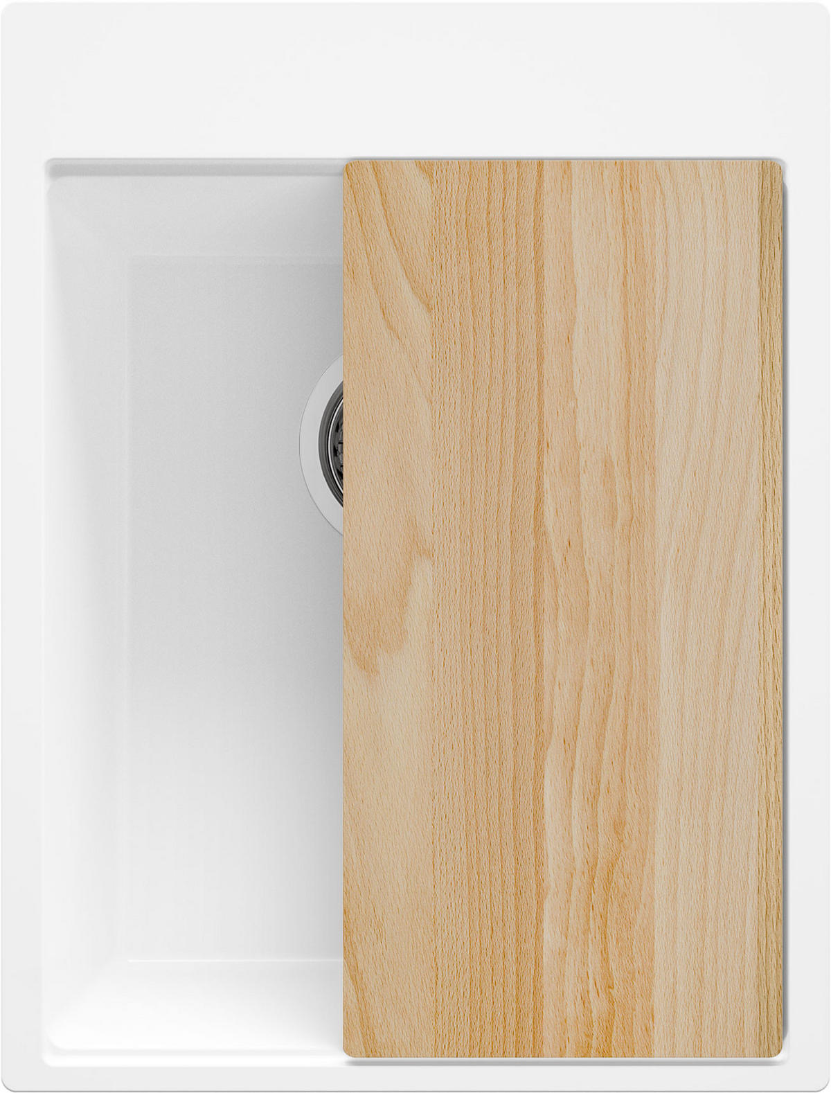 SPÜLBECKEN Oslo, 2-er set Weiß 38/50 cm 1 Becken + Ablauf-Set + Schneidebrett ab 40er Unterschrank - Chromfarben/Beige, Kunststoff (38/20/50cm) - Primagran