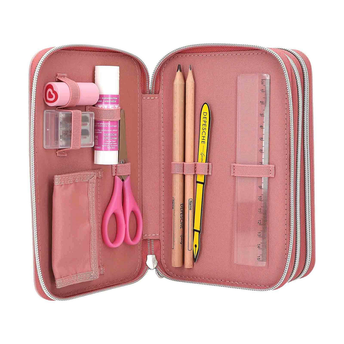 3-FACH FEDERTASCHE DOTS TOPModel rosa 7,5 x 13 x 20 cm - Rosa, Kunststoff (13/20/7.5cm) - Depesche Germany