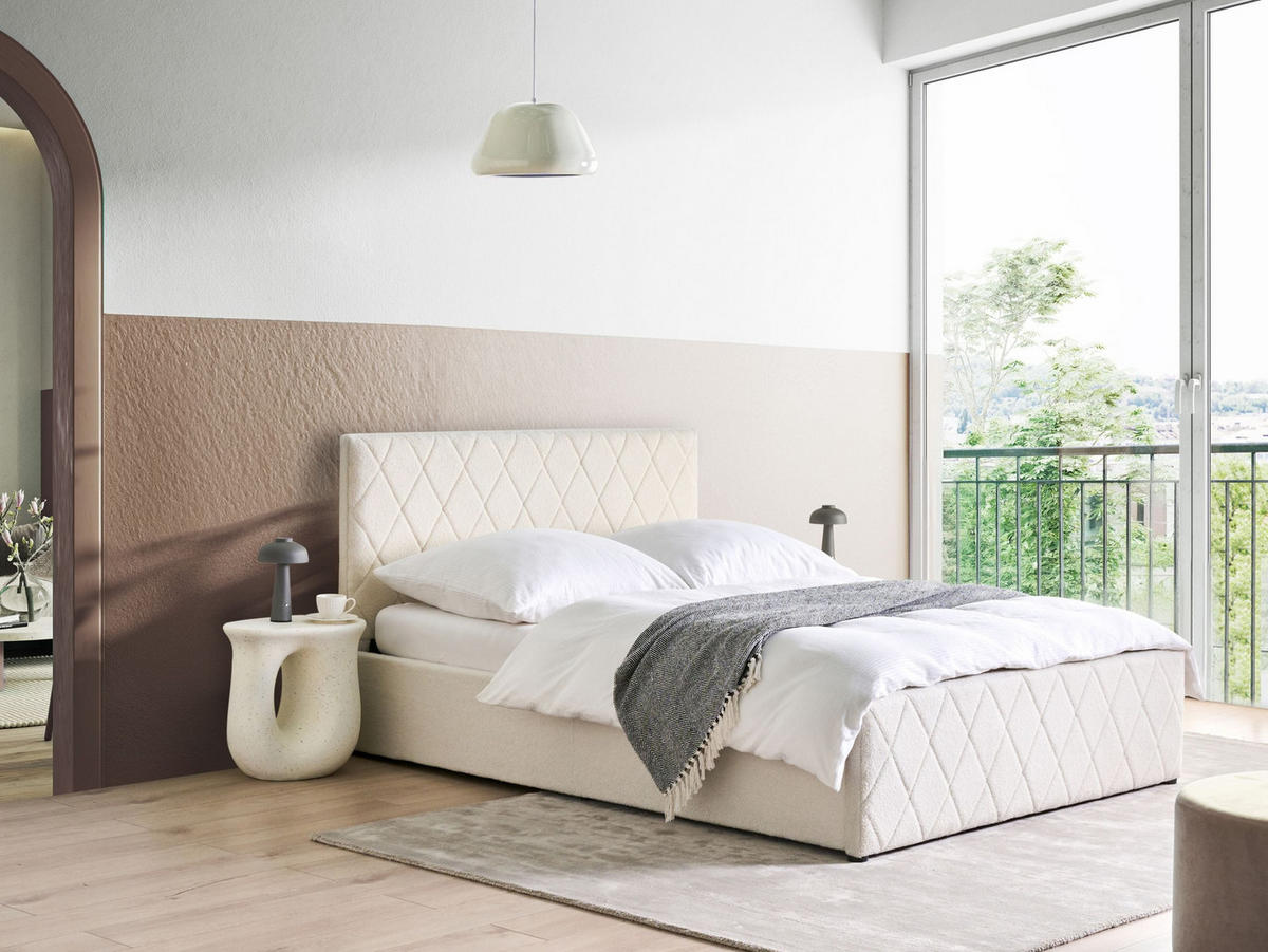 PAT cu spațiu de depozitare 140/200 cm bouclé alb crem Rochefort - crem, material textil (140/200cm) - Beliani