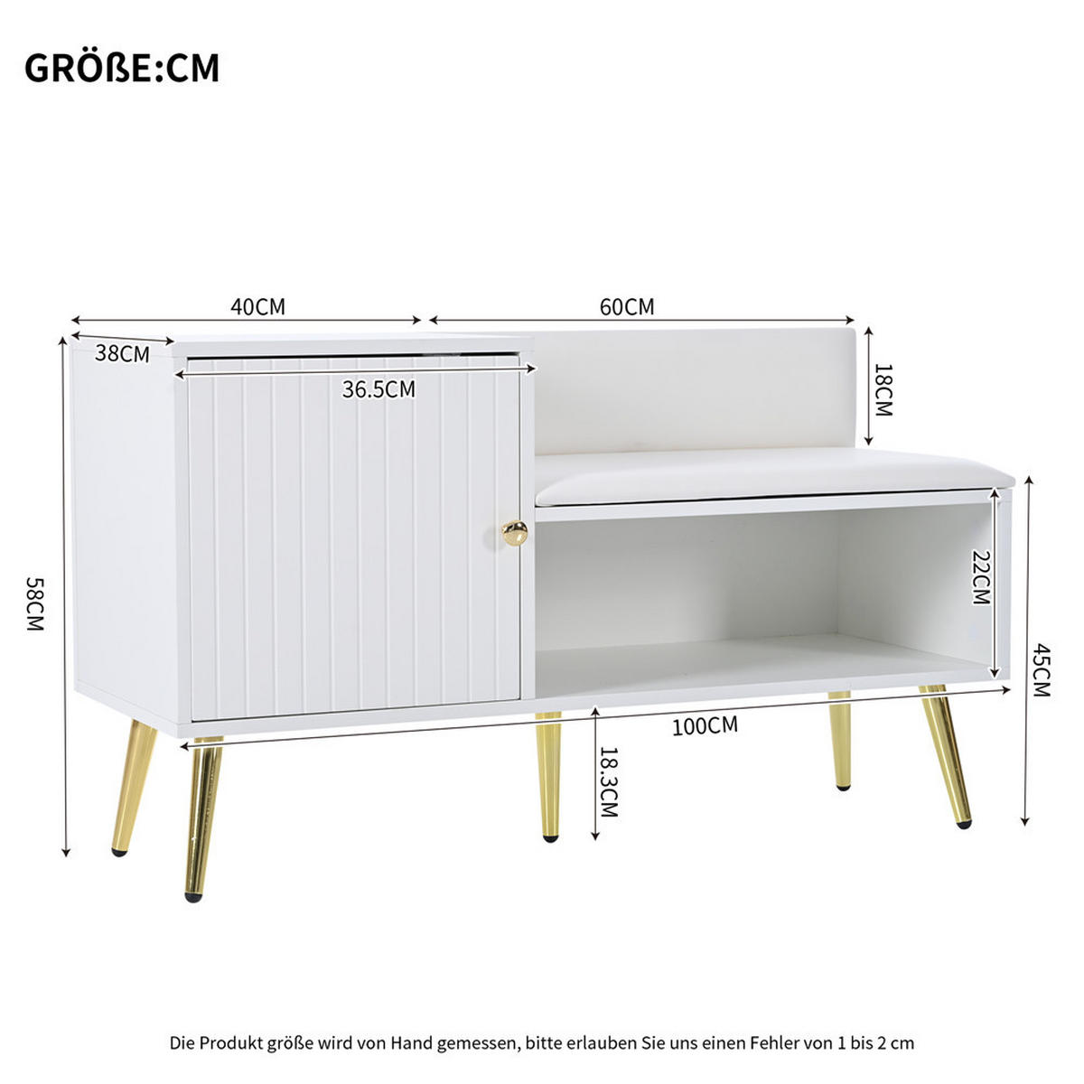SCHUHSCHRANK Sitzbank 100x38x58 cm Rückenlehne Weiß - Weiß, Holz (100/58/38cm) - Kaket