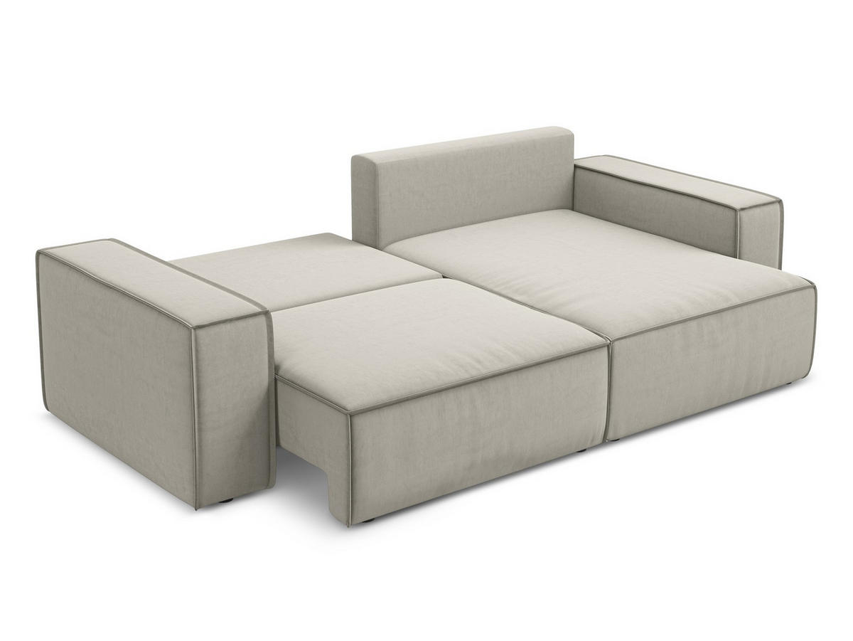 ECKSOFA mit Schlaffunktion Samt Stoff Creme - Perlmutt/Creme, Kunststoff/Textil (257/148cm) - Makamii