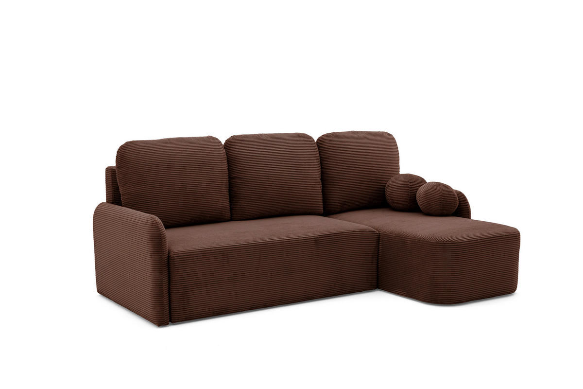 ECKSOFA CASPER L Rechts mit Schlaffunktion 132x198 Cord Dunkelbraun - Dunkelbraun/Schwarz, Holz/Kunststoff (145/217cm) - NACANAPA