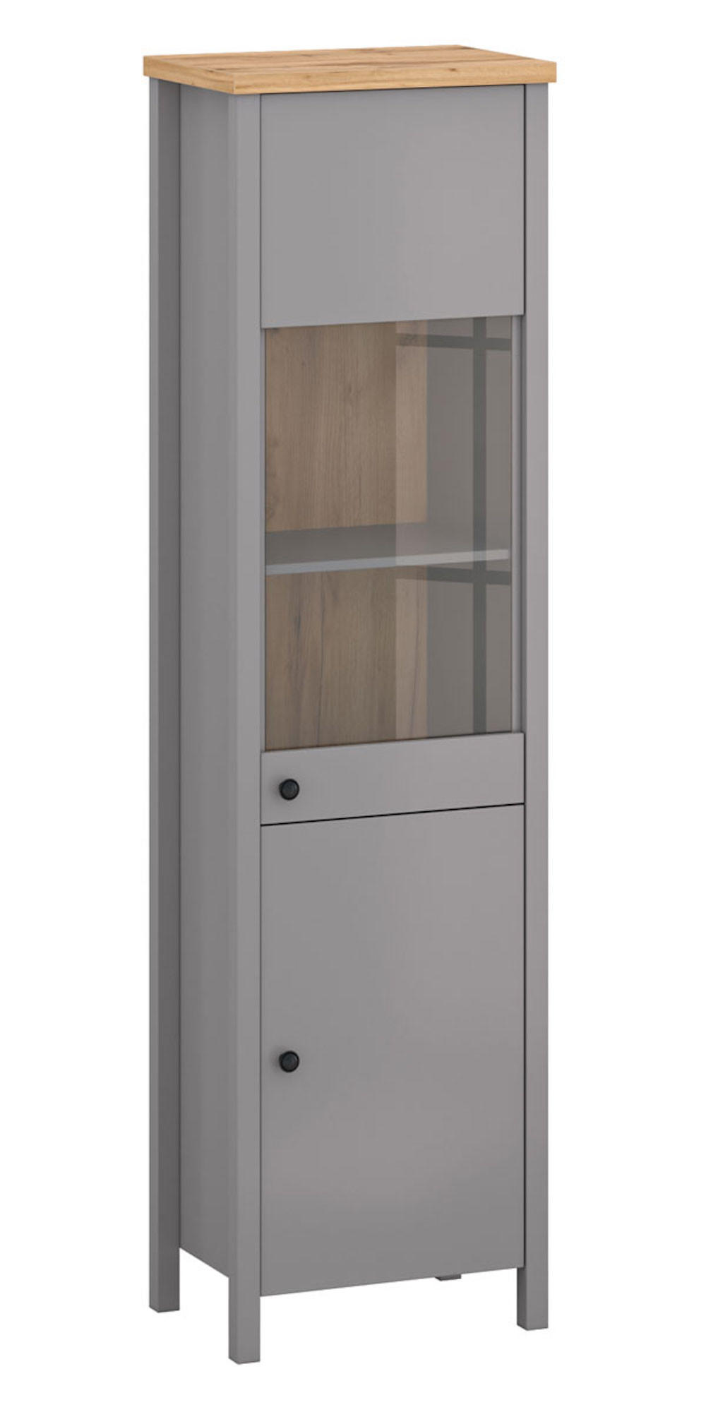 VITRINE Melini schiefergrau / Eiche Delano hell 55 / 38 / 200 cm - Grau, Holz/Holzwerkstoff (55/200/38cm) - Feldmann-Wohnen