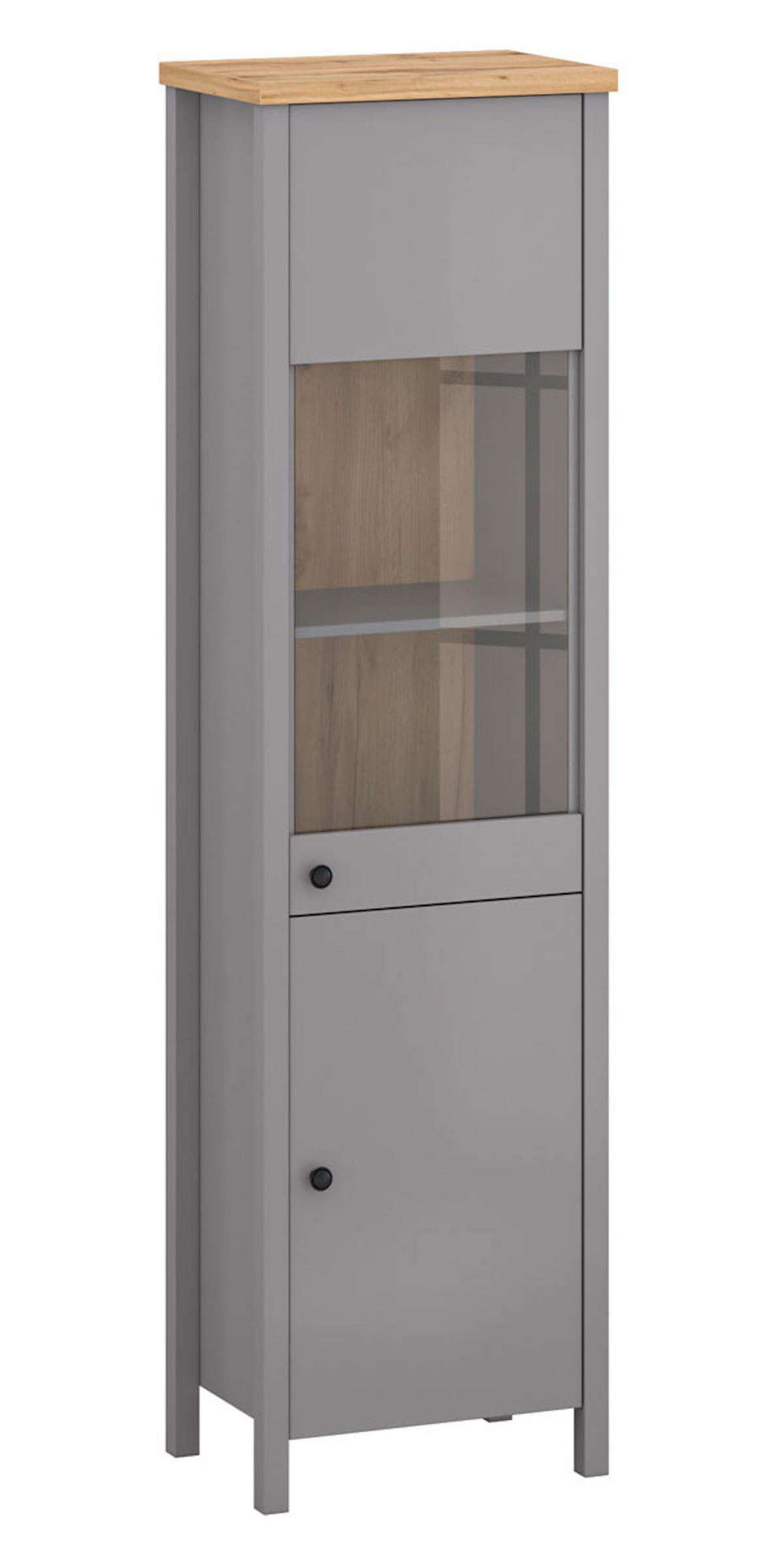 VITRINE Melini schiefergrau / Eiche Delano hell 55 / 38 / 200 cm - Grau, Holz/Holzwerkstoff (55/200/38cm) - Feldmann-Wohnen