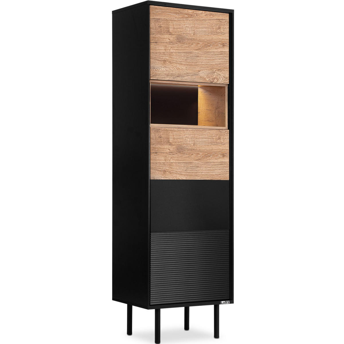 REGAL LOFTY Kreuzeinlage, schwarz / Eiche natur - Eichefarben/Multicolor, Holzwerkstoff (52/174/41cm) - KONSIMO®