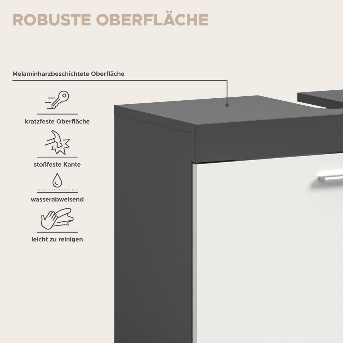 WASCHBECKENUNTERSCHRANK NOAH (B/H/T: ca. 65/63/31 cm) in anthrazit/weiß - Anthrazit, Holzwerkstoff (65/63/31cm)