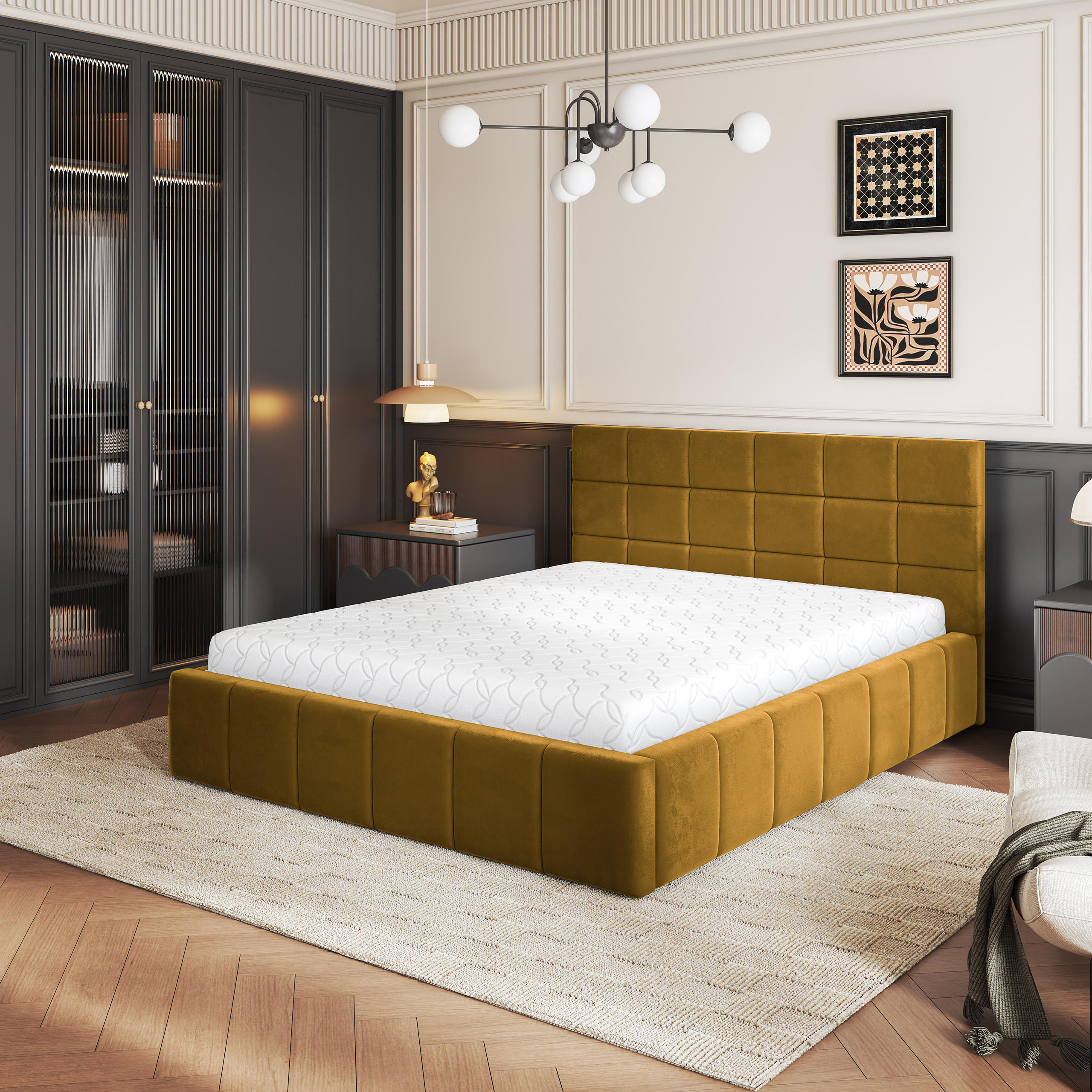 POLSTERBETT VERTO 160x200 cm mit Bettkästen - Gelb - Gelb, Holz (160/200cm) - MASSENO