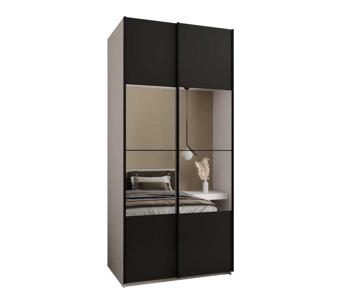 SCHWEBETÜRENSCHRANK 245,5/100/64 2-türig - Schwarz/Weiß, Holz/Metall (100/245/64cm) - Abiks Möbel