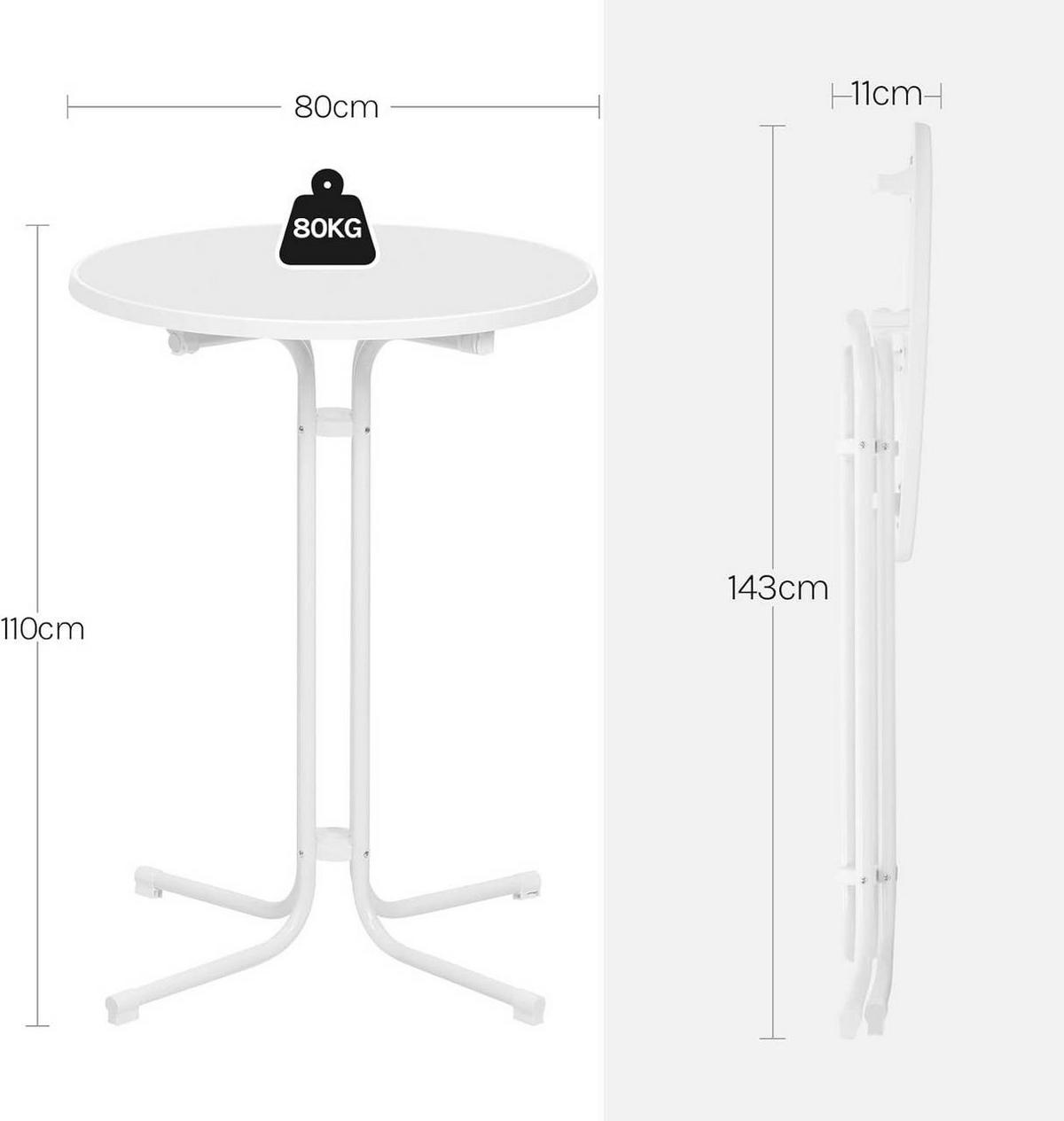 GARTENTISCH klappbar, mit Husse, Ø 80cm, Weiß - Weiß, Holzwerkstoff/Metall (80/80/110cm) - Woltu