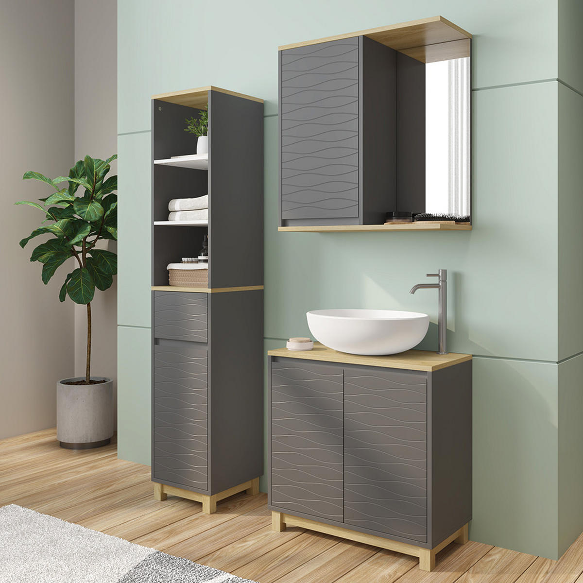 KOUPELNOVÝ NÁBYTEK Livia Antracit/dub - antracitová, kompozitní dřevo (60/60/30cm) - Vicco