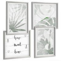 BILDER SET 4er Set - 50x50 cm & 40x60 cm Silberner Rahmen - Die Blätter der Pflanzen sind grünlich-grau. - Silberfarben, Kunststoff (50/50cm) - TULUP