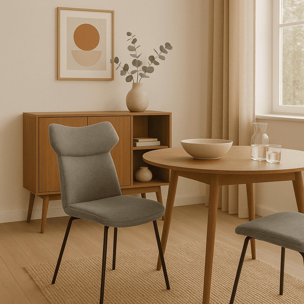 STÜHLEN (Set aus 2) aus stoff mit schwarzen metallbeinen - dara 47/65/51 cm - Grau, Textil (65/51/47cm) - Calicosy