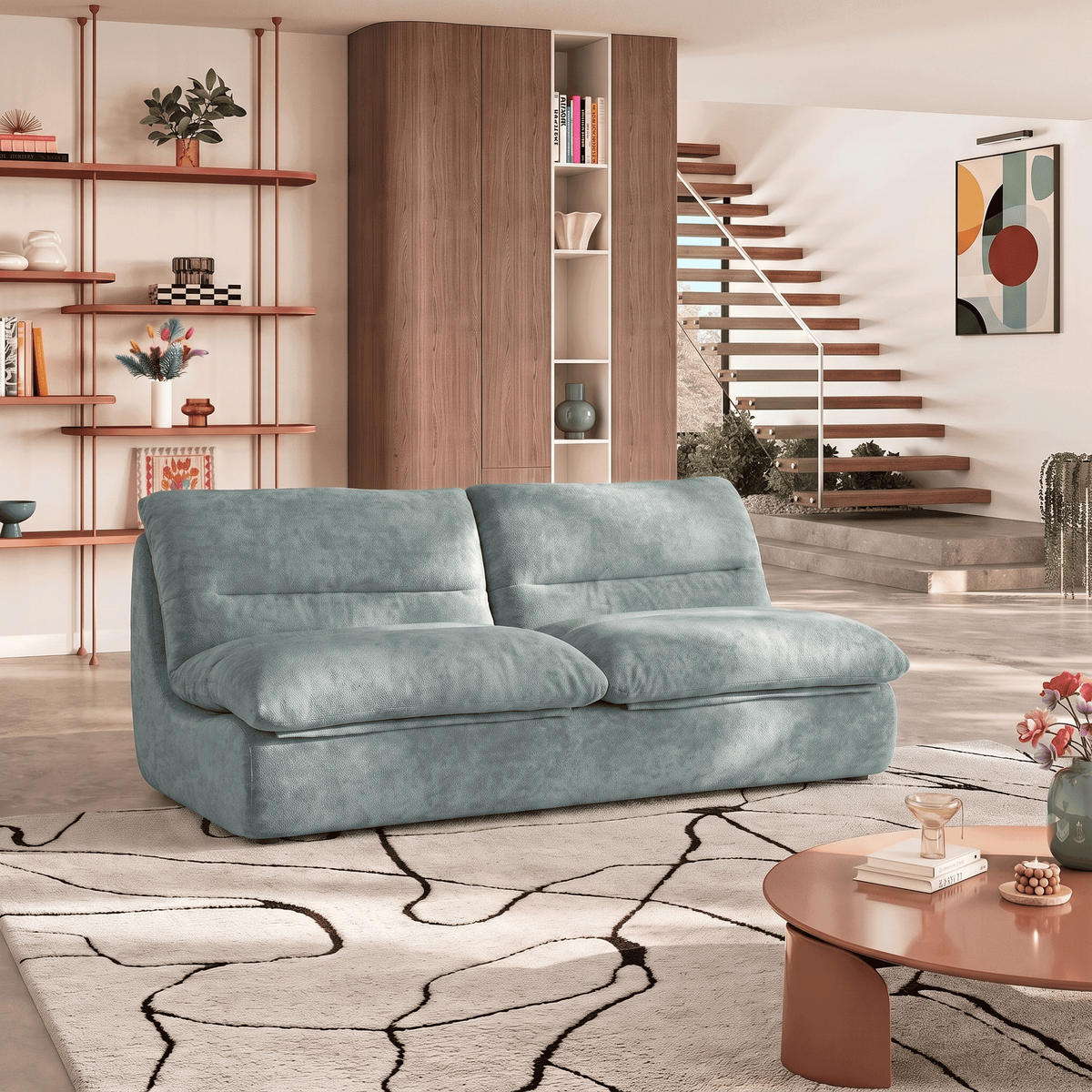 SOFA Nuvia Doppel 2-Sitzer - Salbei - Salbeigrün, Textil (160/73/100cm) - COCO Living