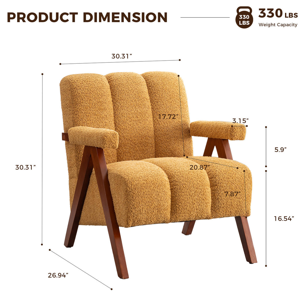 FÅTÖLJ i Bouclé och Ekträ, modern accentstol - Gul, Trä (77/77/68.5cm) - Urban Meuble