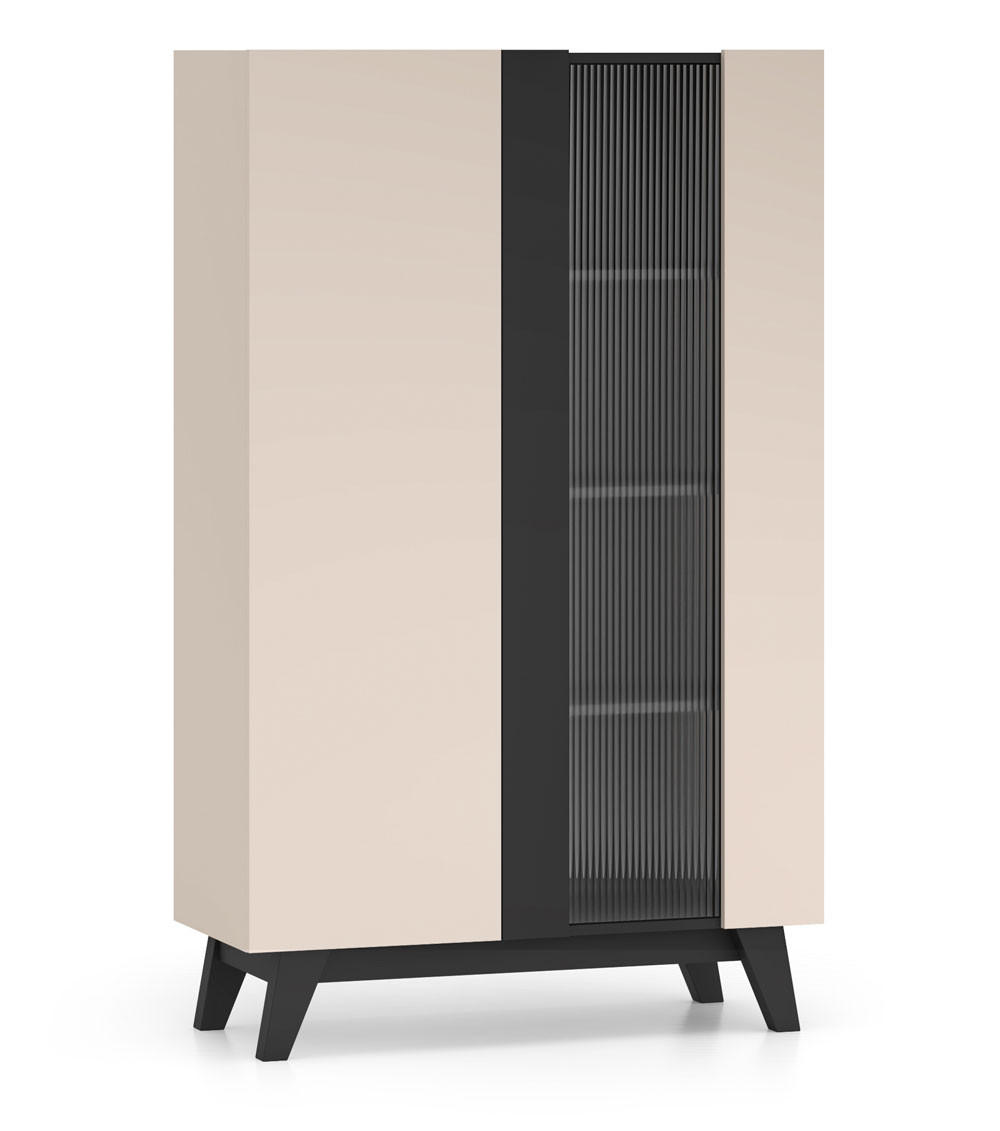 Feldmann-Wohnen Vitrine Creme, Schwarz 95x155x40 cm
