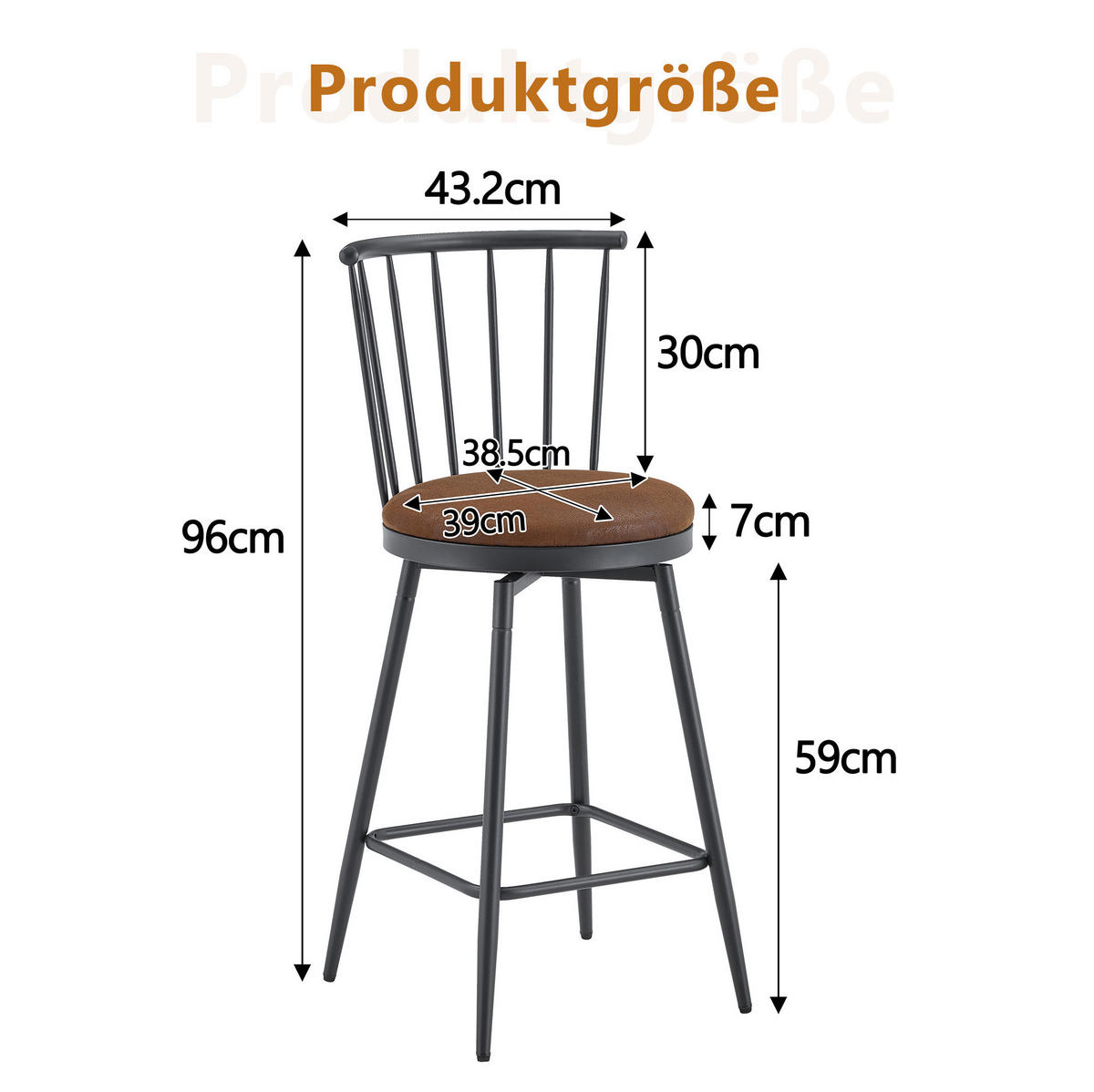 BARHOCKER Braun mit gepolstertem Sitz und Metallgestell - Braun, Textil (39/96/39cm) - MIVRAY