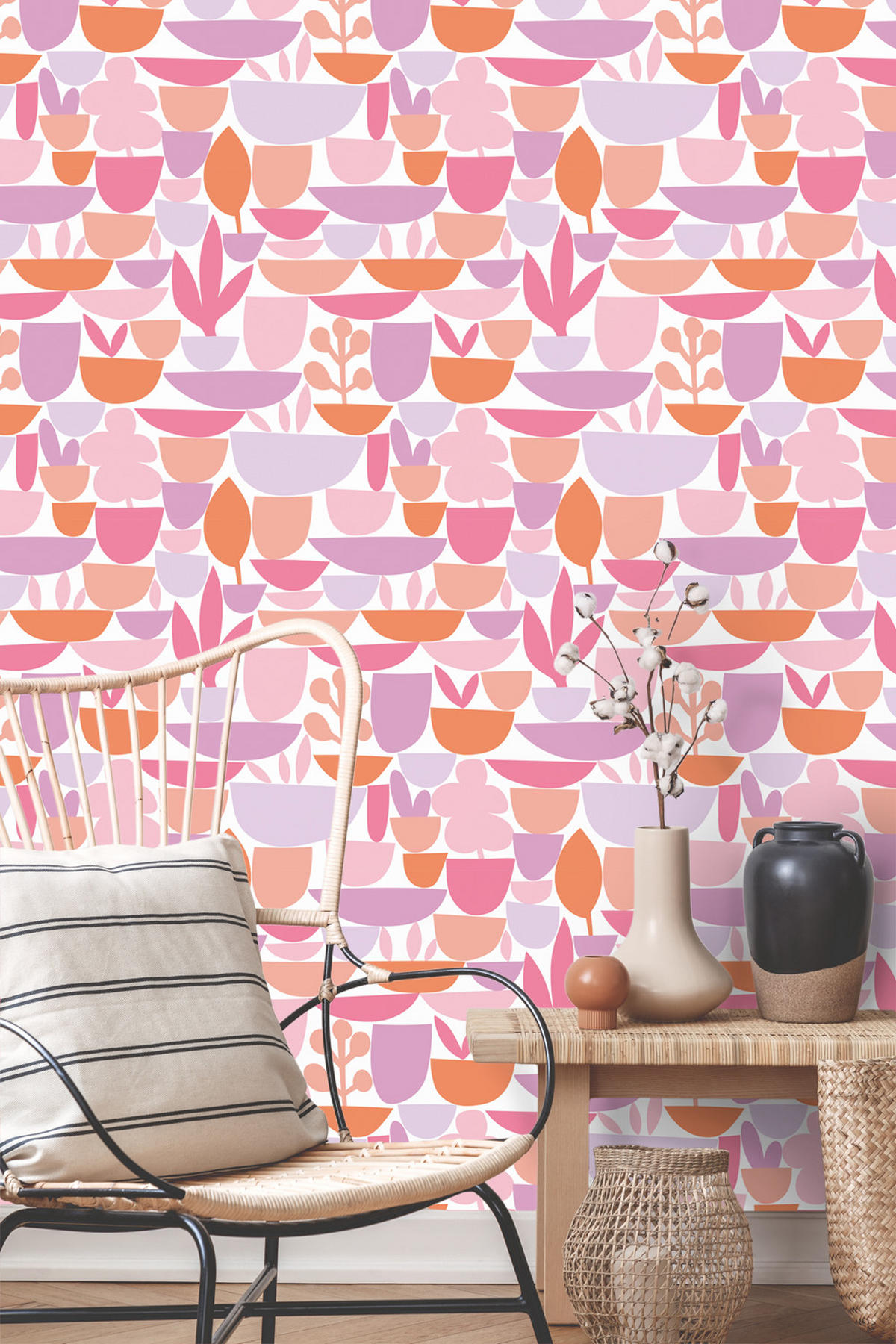 TAPETE Keramik und Pflanzen 50 x 900 cm - Lila, Papier (50/900cm) - ESTAhome