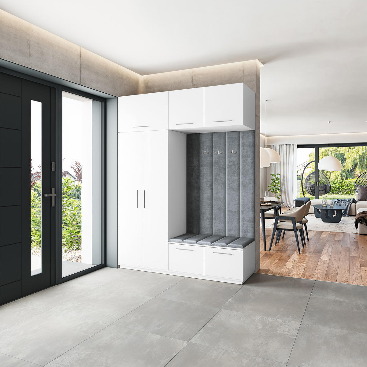 GARDEROBENSCHRANK REMA 180/240/60 cm Modern Garderobe-Set Weiß - Weiß/Grau, Holzwerkstoff (180/240/60cm) - MASSENO