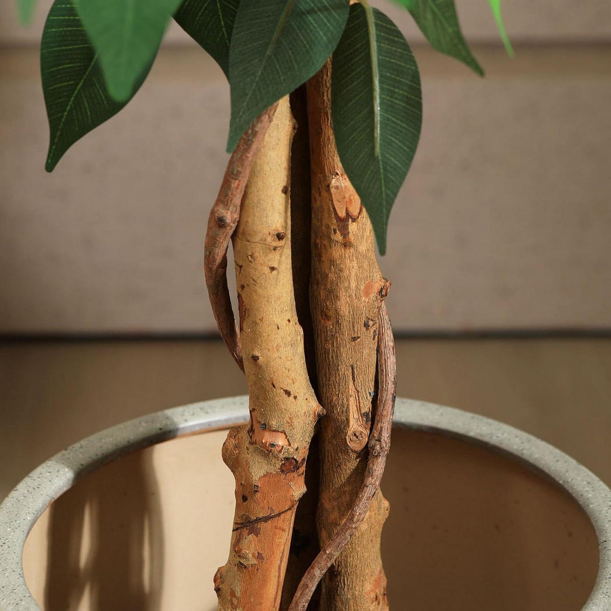 KUNSTPFLANZE Ficusbaum 120 cm Naturholz Stamm - Grün, Holz (87cm)