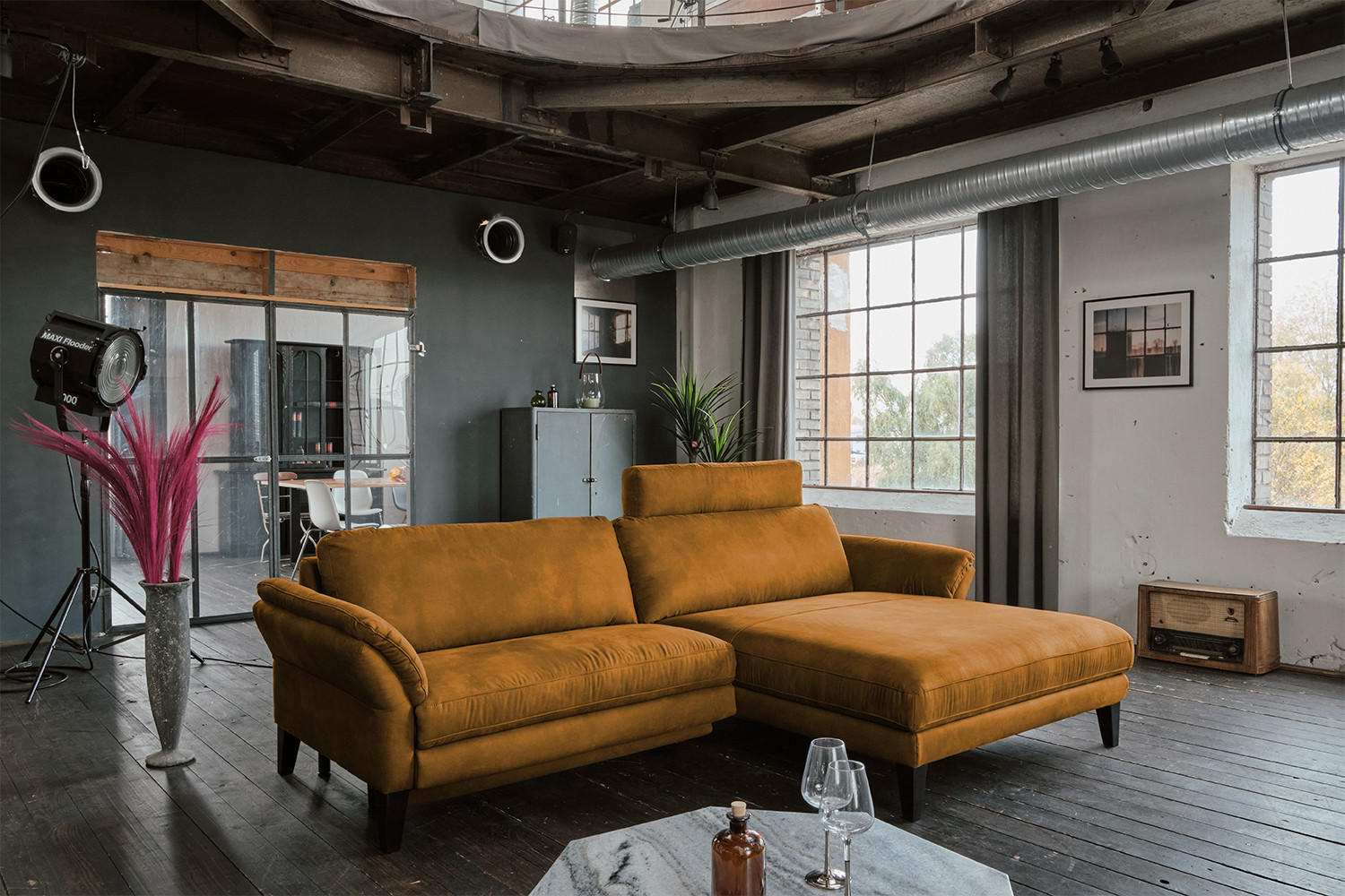 ECKSOFA MIT MOTORISCHER RELAXFUNKTION MALTA Rotbraun Webstoff - Rotbraun/Cognac, Buchenholz/Textil (302/175cm) - KAWOLA