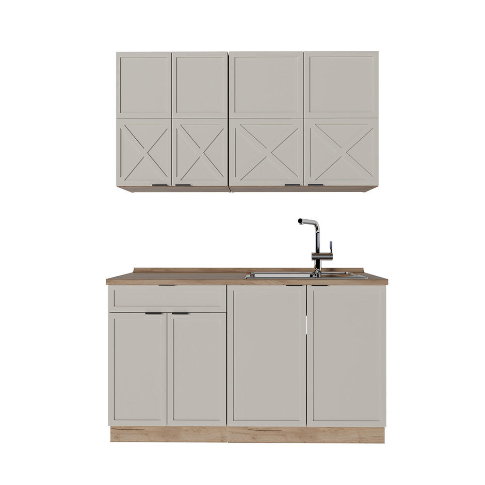 SINGLEKÜCHE Fame-Line GrauBeige/Goldkraft Eiche 140 cm, AP Eiche - Honigeiche/Grau, Holzwerkstoff (140/81.6/60cm) - Vicco