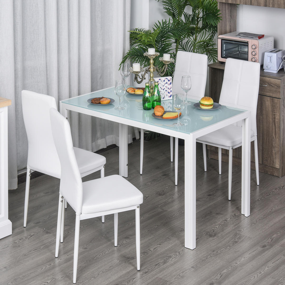 ESSZIMMER-SET, gehärtetes Glas 5-teilig, weiß - Weiß, Metall (70/75/120cm) - Vallsero