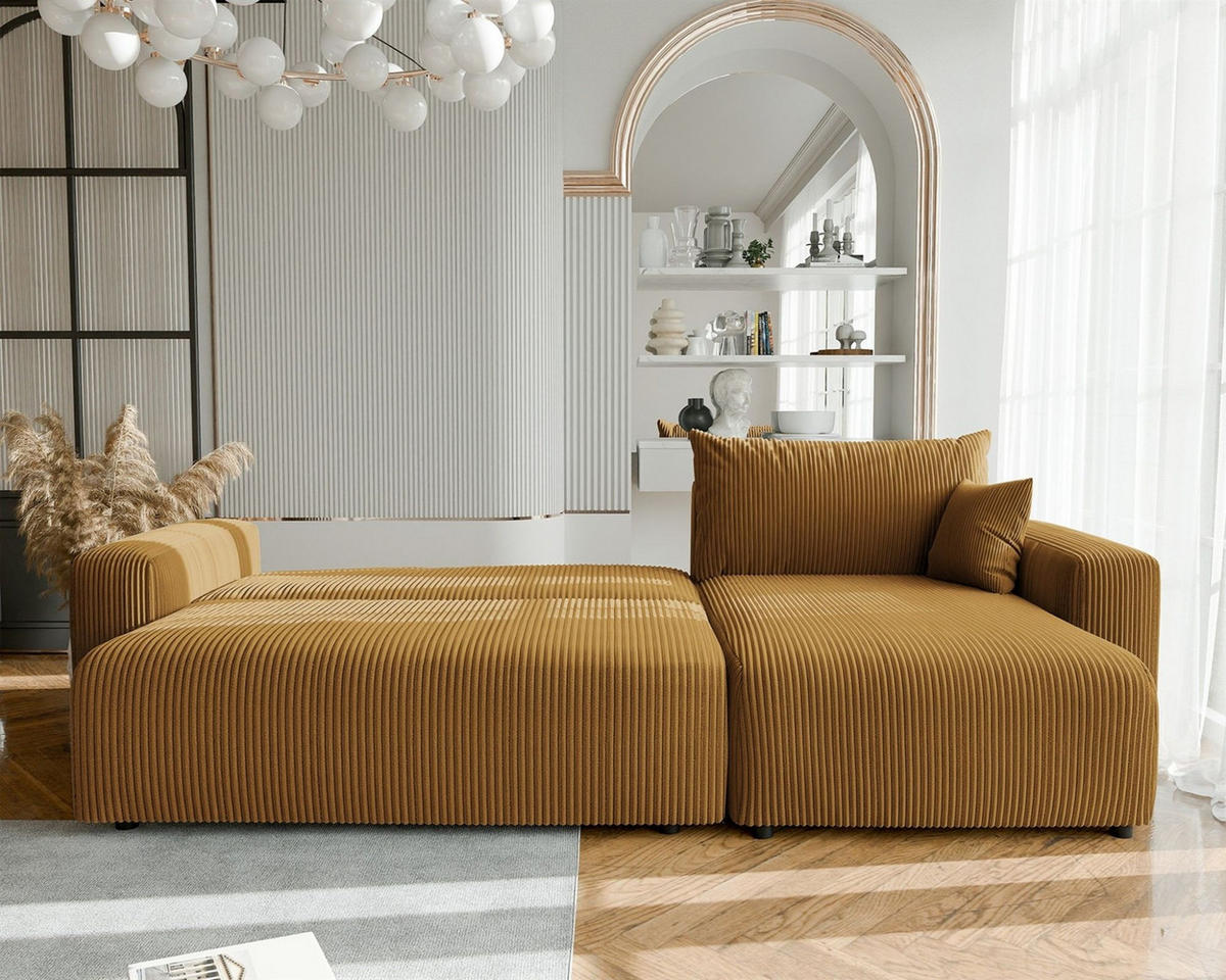 ECKSOFA Luna Max Mit Schlaffunktion - Gelb, Holzwerkstoff/Textil (145/278cm) - Fun Möbel