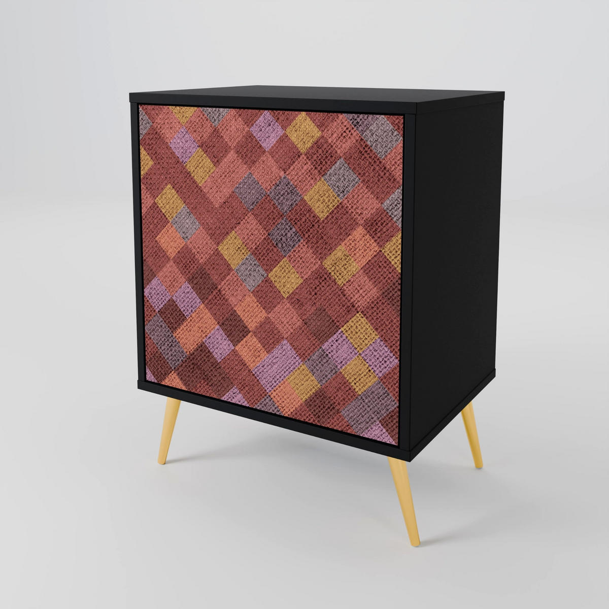 SIDEBOARD PAINTED SQUARES, Schwarz, 57,5x42x70,5 cm, Schwarze Metall-Sternfüße - Multicolor/Schwarz, Holzwerkstoff/Metall (57.5/70.5/42cm) - SpaceRebels