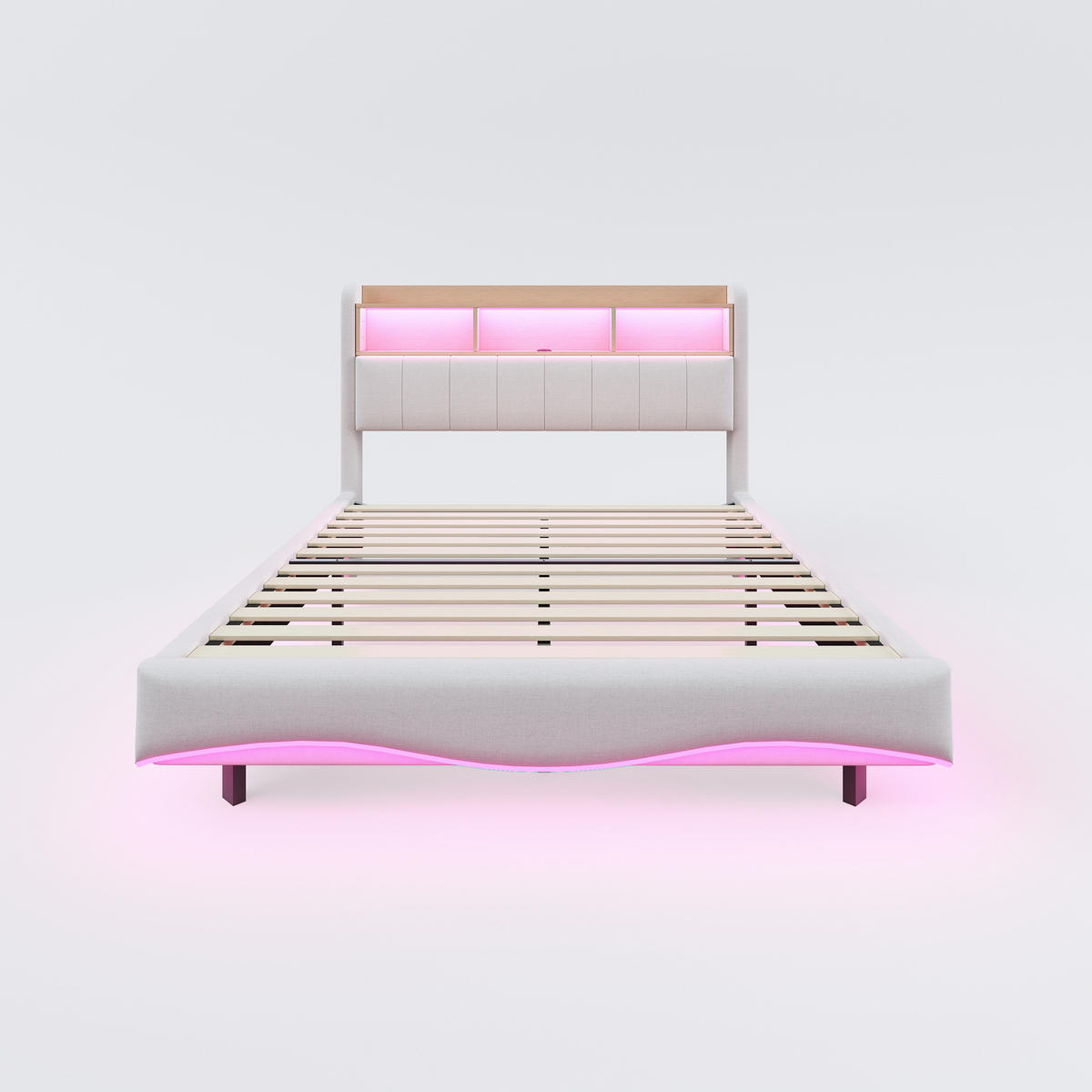 POLSTERBETT 160/200 cm Beige mit LED-Beleuchtung und USB- und Type-C-Anschlüssen - Beige, Textil (160/200cm) - Flora Grace