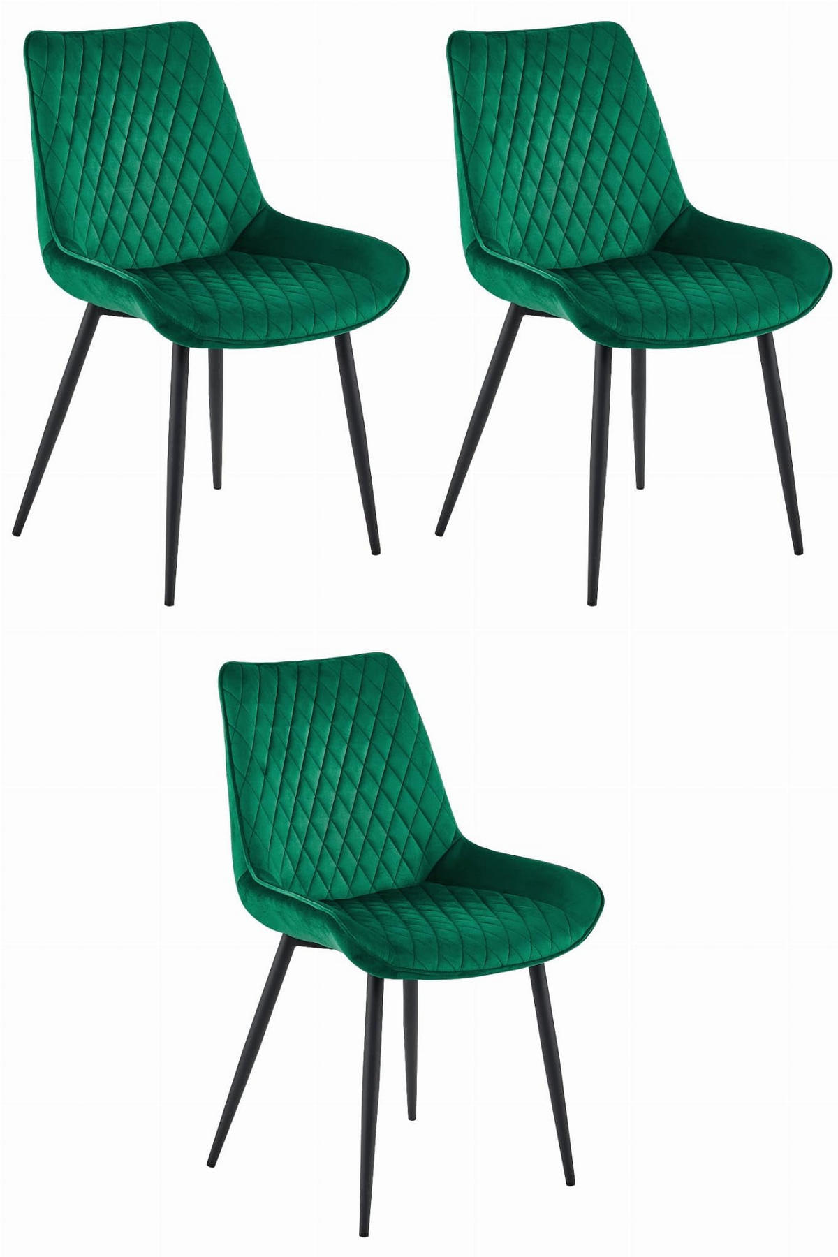 ESSZIMMERSTÜHLE 3er Set Dunkelgrüner Velours, gepolsterte Rückenlehne, Modernes Design - Grün, Textil (56/89/43cm) - Best For Home