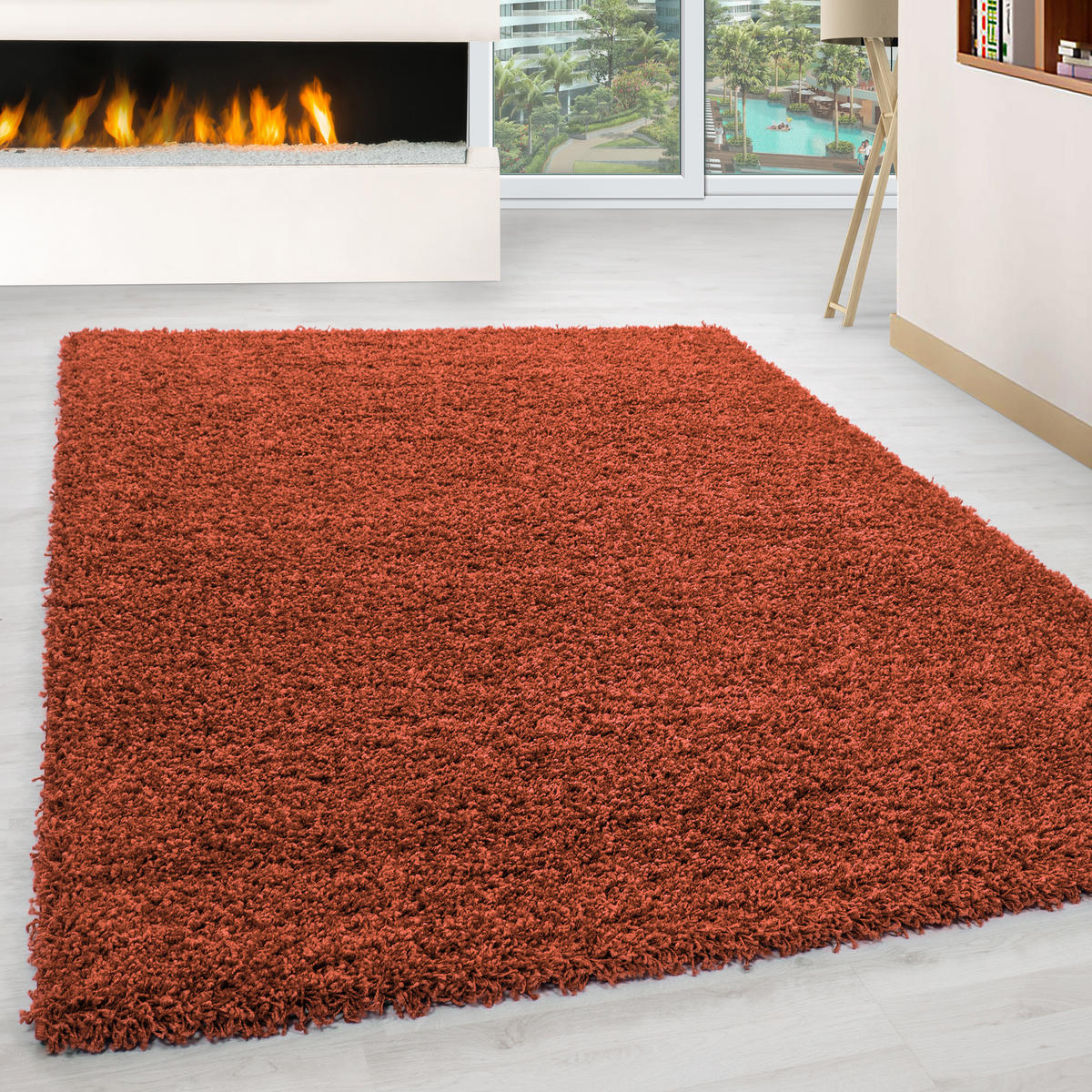 TEPPICH Hochflor Unifarben Polypropylen Wohnzimmer Shaggy Terrakotta Läufer 60x110 - Terra cotta, Textil (60/110cm) - KADIMA DESIGN