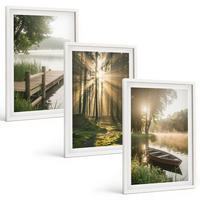 BILDER SET 3er Set - 40x60 cm Weißer Rahmen - See, Wald, Boot, Morgennebel - Weiß, Kunststoff (40/60cm) - TULUP