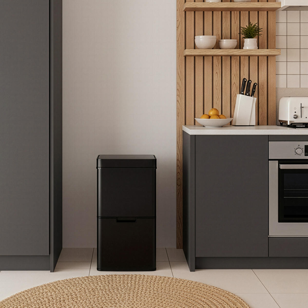 ODPADKOVÝ KOŠ S SENZOREM Venna - černá, kov/plast (31.5/82.5/42cm) - [en.casa]