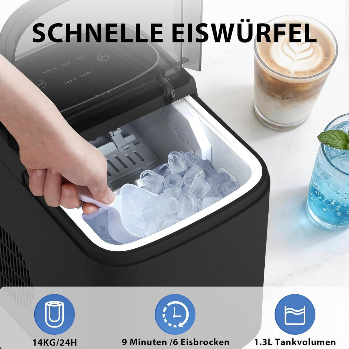 EISWÜRFELMASCHINE Kühleis 2.5L - Grau, Kunststoff (30.5/30.2/23.5cm) - Nettlife