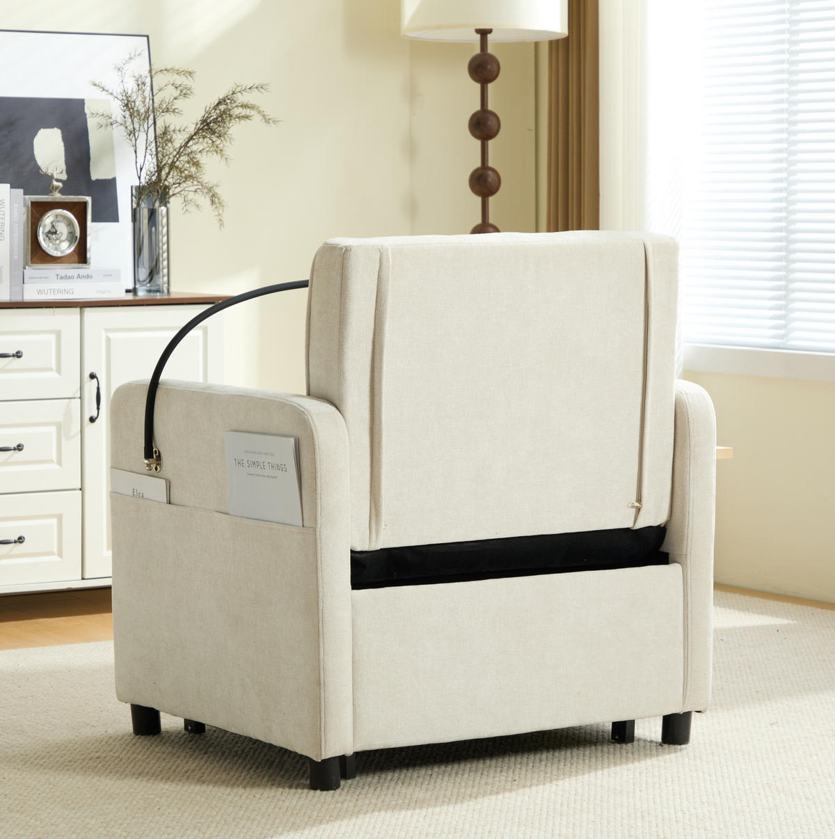 SCHLAFSESSEL 167/79/83 cm Beige aus Chenille mit verstellbarer Rückenlehne und Stauraum - Beige, Textil (79/83/167cm) - OKWISH