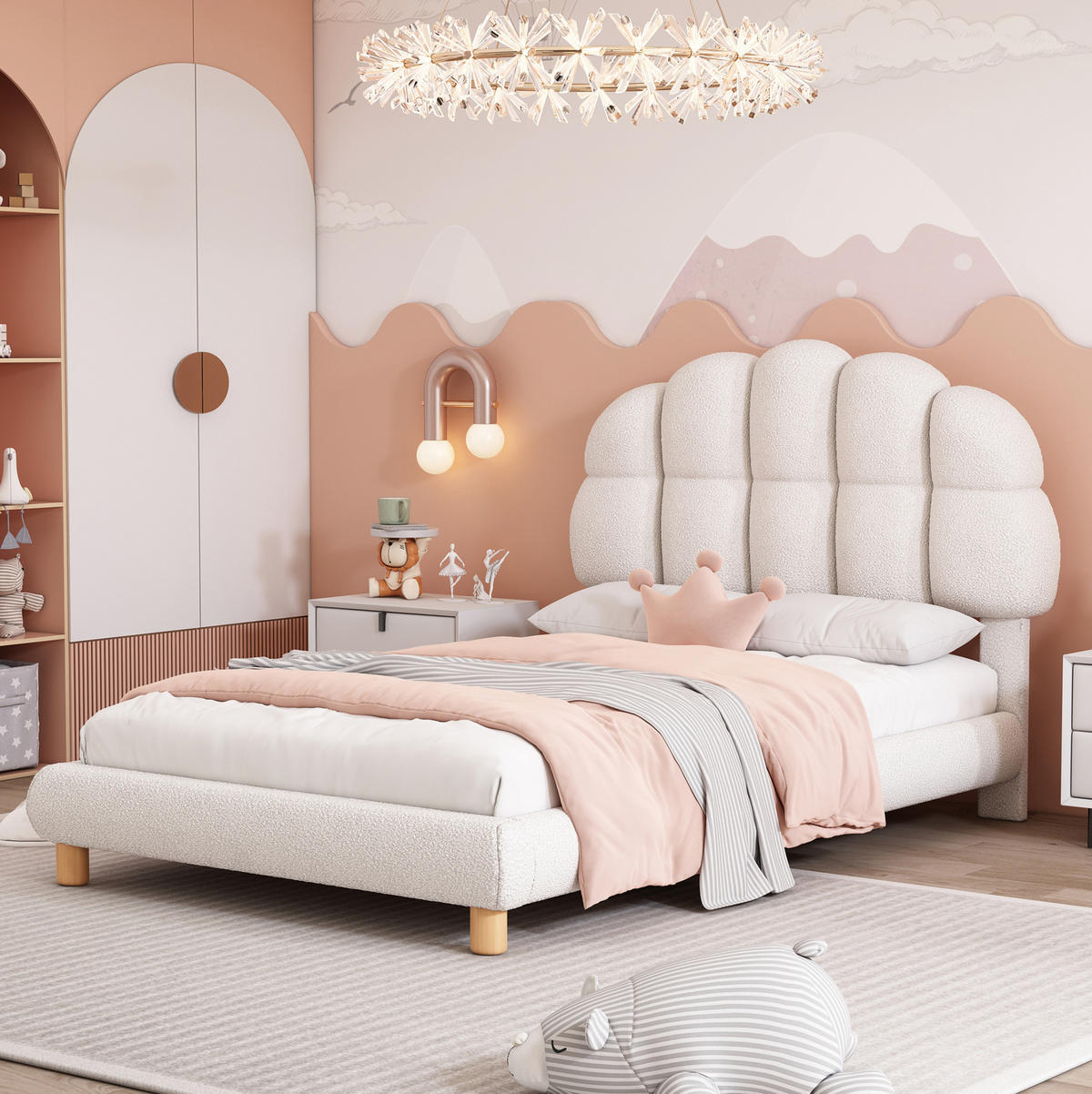 POLSTERBETT aus Bouclé und MDF 90x200 cm Weiß mit verstellbarem Kopfteil - Weiß, Textil (90/200cm) - IVMEU