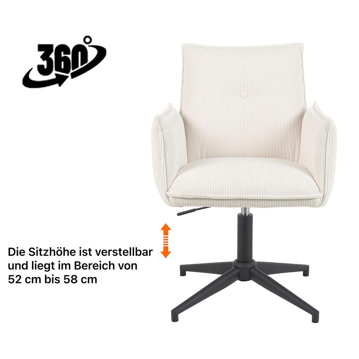 BÜROSTUHL Mika-Till - Creme/Schwarz, Textil/Metall (60/85/63cm) - DUBI Möbel