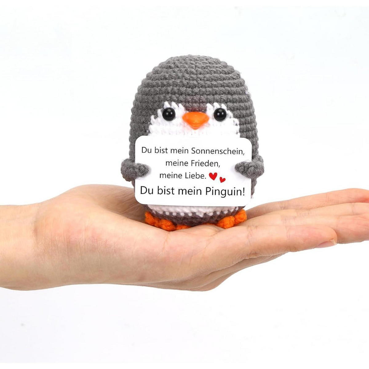 HÄKELPINGUIN mit Spruch Grau - Grau, Textil (1/1cm)