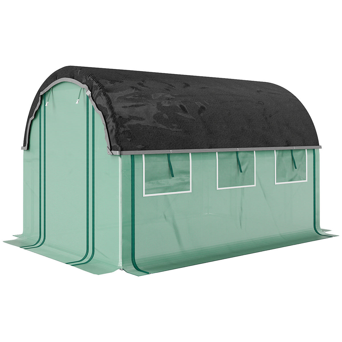 POLYTUNNEL-GEWÄCHSHAUS DE-05775 Mit Sonnenschutznetz, rollbaren Seitenwänden Grün - Grün, Kunststoff/Metall (200/198/300cm) - ComfortXL