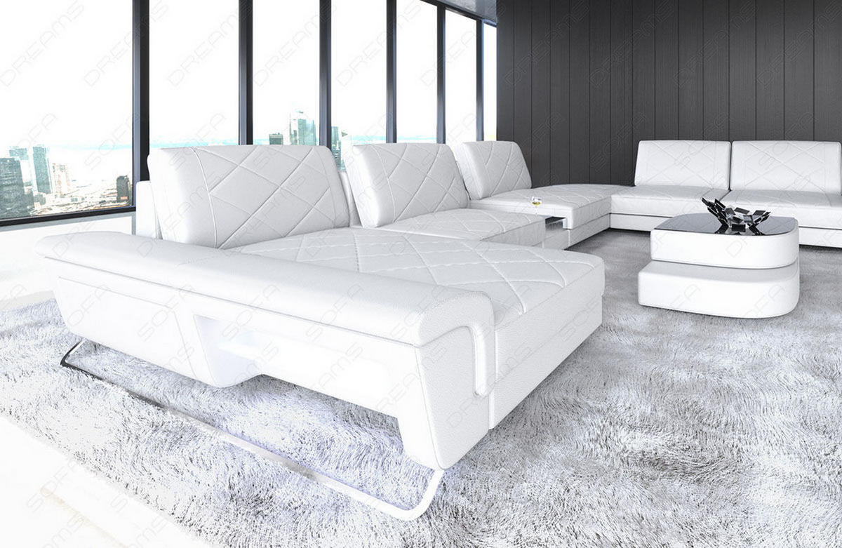 WOHNLANDSCHAFT Bari XXL - Weiß, Leder (456/89/329cm) - Sofa Dreams
