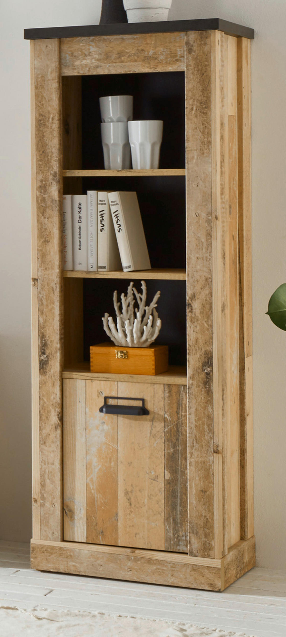 REGALSCHRANK Used Wood hell, anthrazit 51 cm, Regal mit Soft-Close - Anthrazit/Schwarz, Holzwerkstoff/Metall (51/146/38cm) - Furn.Design