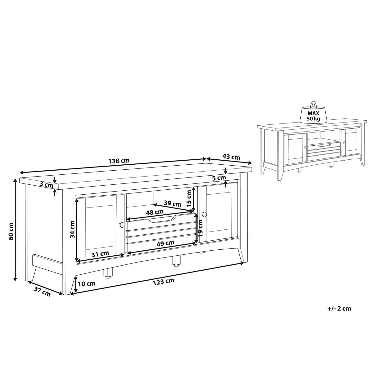 TV-MÖBEL Hellbraun AGORA 43/138/60 cm - Hellbraun, Holzwerkstoff (138/60/43cm) - Beliani