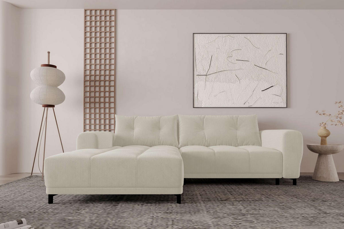 ECKSOFA Massimo Cordstoff Greige inkl. Schlaffunktion Links - Greige/Schwarz, Textil/Metall (246/177cm) - 99rooms