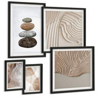 BILDER SET 5er Set - 50x50 cm & 20x30 cm & 40x60 cm Schwarzer Rahmen - Abstrakte bemalte Strukturen - Schwarz, Kunststoff (40/60cm) - TULUP