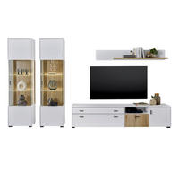 WOHNWAND 4-teilig matt weiß, Eiche 316 x 180 cm, Wohnkombination mit 2 x Vitrine und Soft-Close - Eichefarben/Schwarz, Glas/Holzwerkstoff (316/180/42cm) - Furn.Design