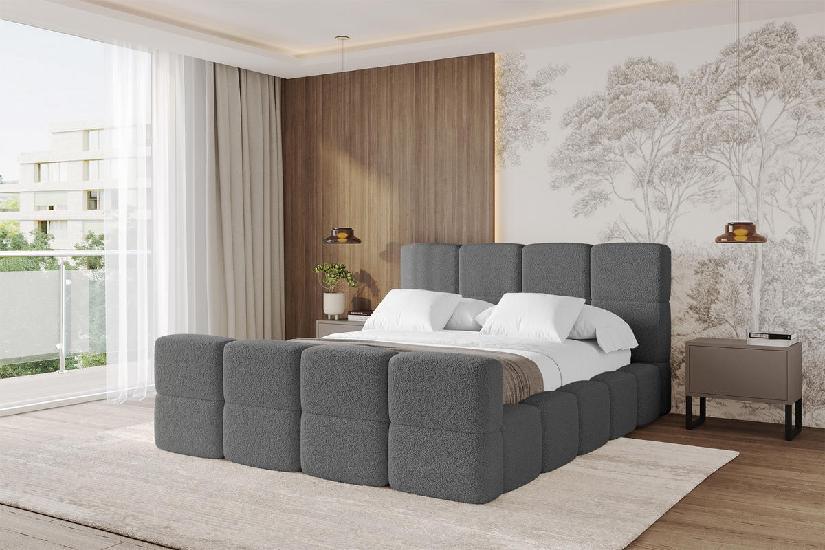 POLSTERBETT mit Bettkasten und Lattenrost, Bett mit Matratze H3/H4, Kopfteil, Boxbett, Doppelbett mit Stauraum - NATA-Z 120x200 Grau - Grau, Holzwerkstoff/Textil (120/200cm) - ALTDECOR