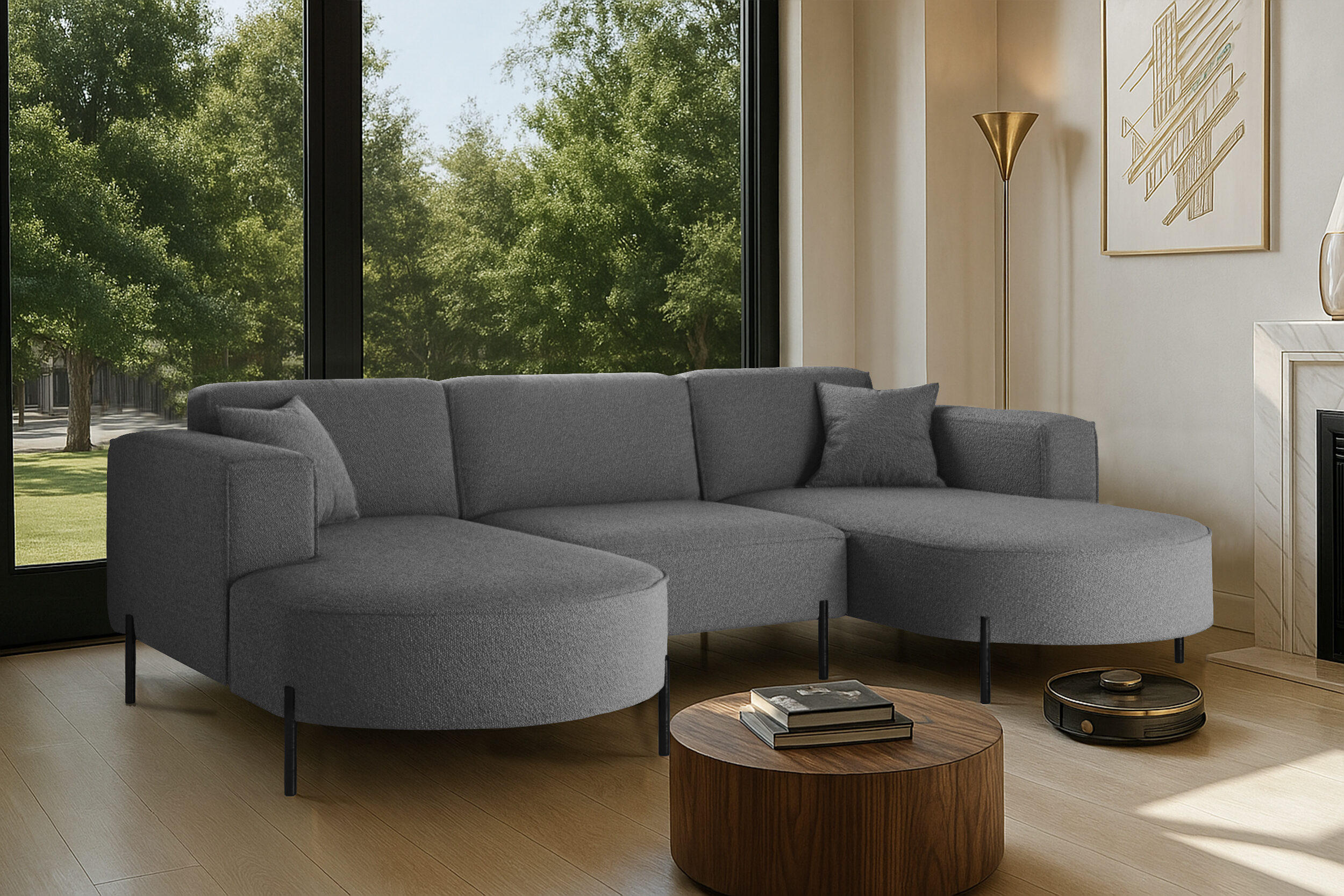 ECKSOFA Designer Modena U Rein stoff Quelle Graphit - Graphitfarben, Holz (165/299cm) - Kaiser Möbel
