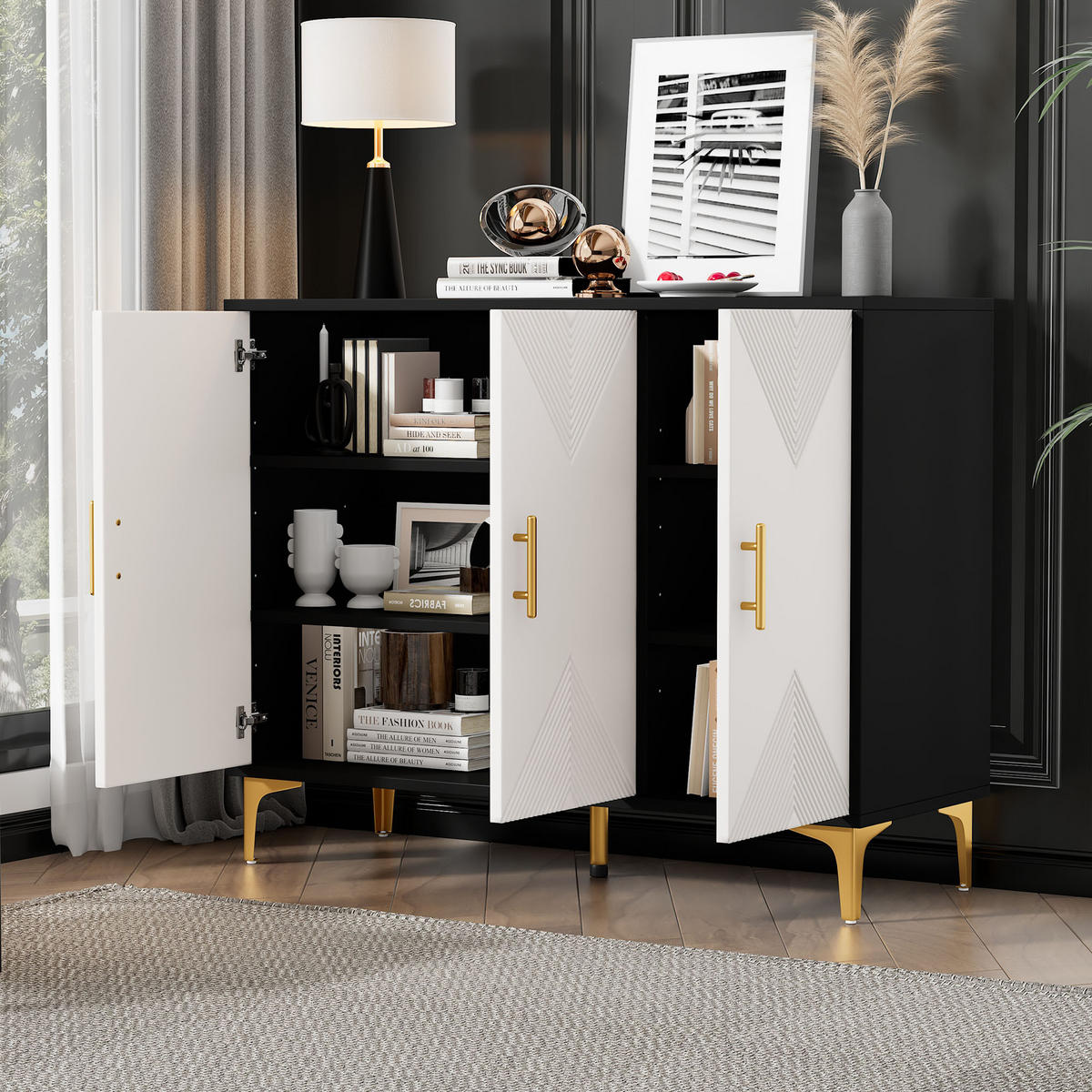 SIDEBOARD Black 120/40/88 CM - Schwarz, Holz (40/88/120cm) - Urban Meuble