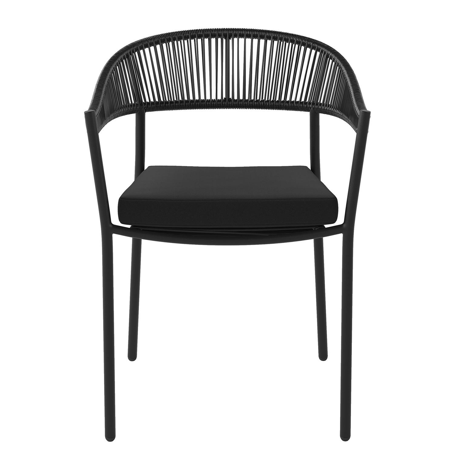 STAPELSTUHL - Stahl / Polyrattan - Schwarz - 2er-Set - Schwarz, Naturmaterialien/Textil (55/76/58cm) - home24