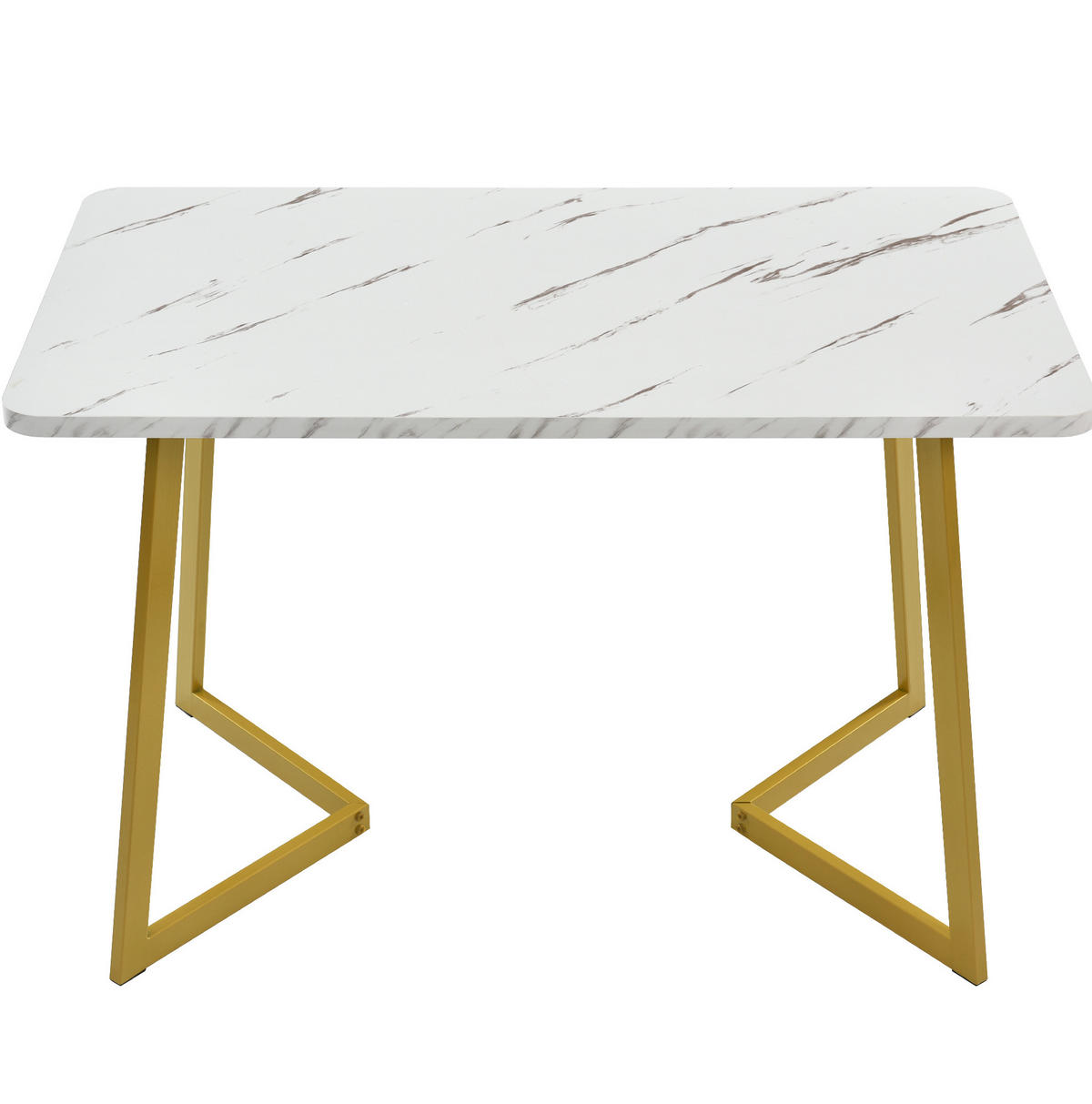 JÍDELNÍ stůl 117/68/75 cm bílo-zlatý z MDF v mramorovém dekoru s kovovými nohami - bílá, kompozitní dřevo (117/68/75cm) - OKWISH